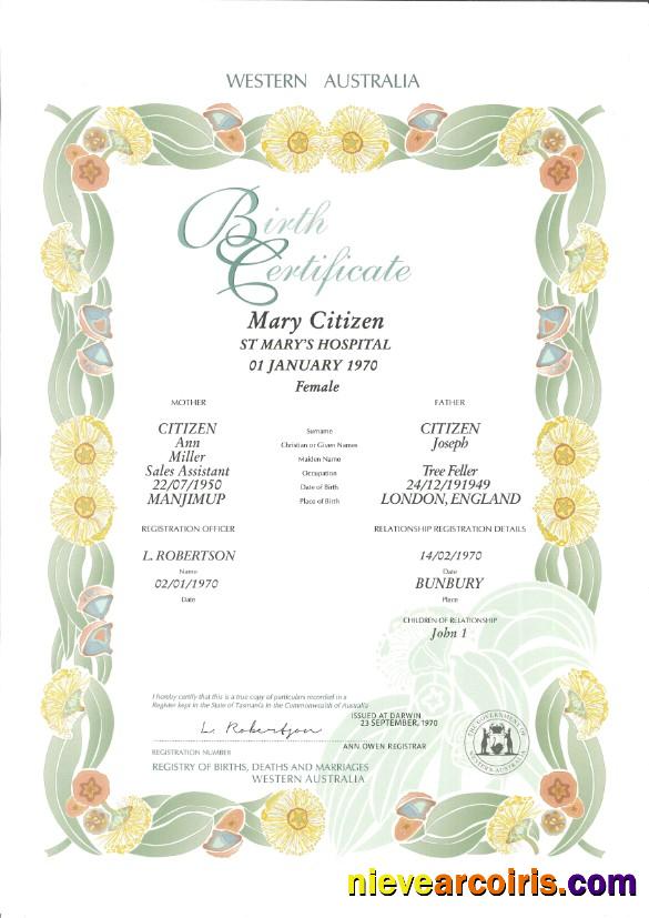 Australia Western Australia decorative (commemorative) birth certificate